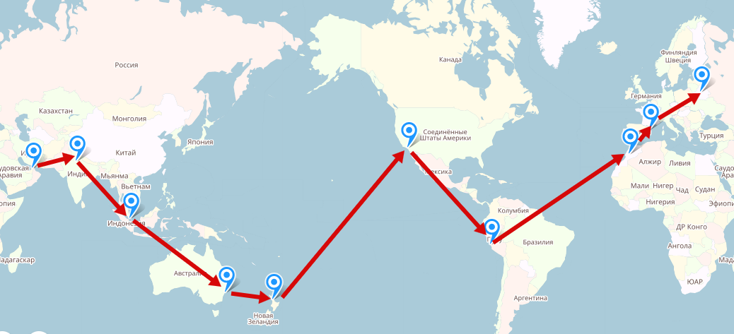 Вокруг света за 80 дней карта путешествия